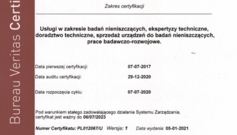 certyfikat System Jakości